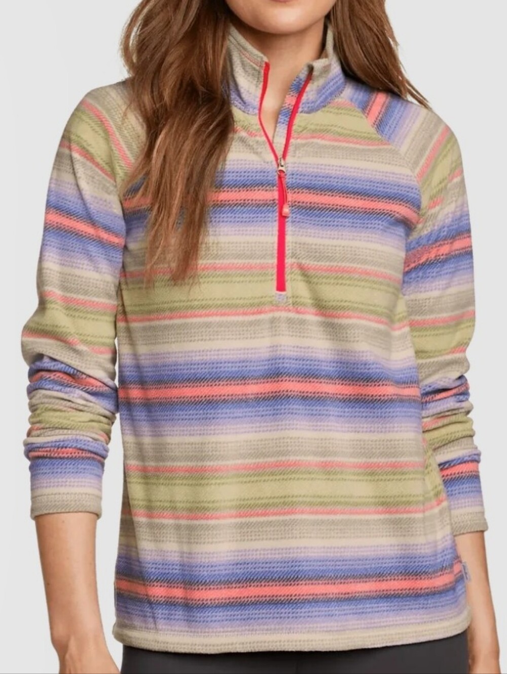 Eddie Bauer Quest NWT Striped Half-Zip Pullover - Pink, Blue, Green